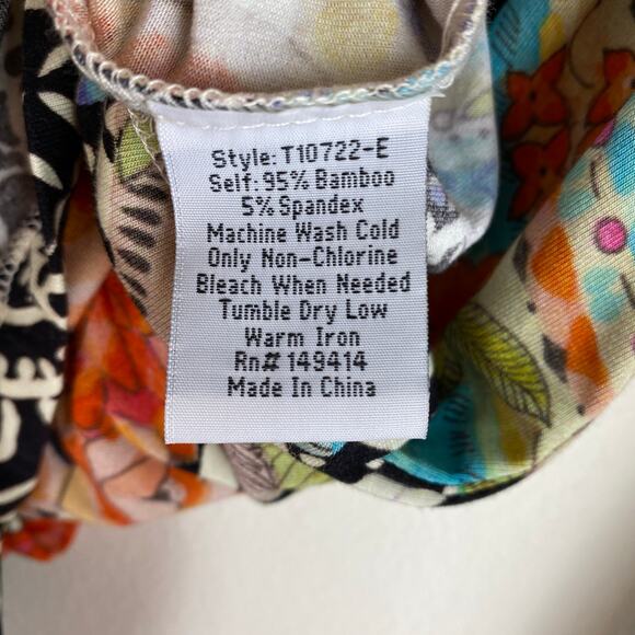 Johnny Was Janie Top Size S Black FLoral Favorite Long Sleeve Crew Swing Tee - Picture 12 of 13